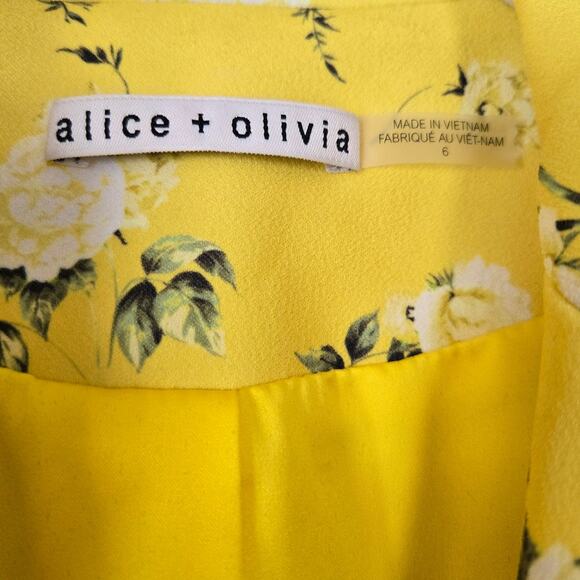 Alice + Olivia Justin Rolled Cuff Double Breasted Floral Yellow Blazer Size 6 - Picture 8 of 9